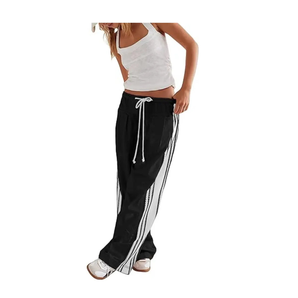 High-Rise Wide Leg Track Pants with Side Stripe