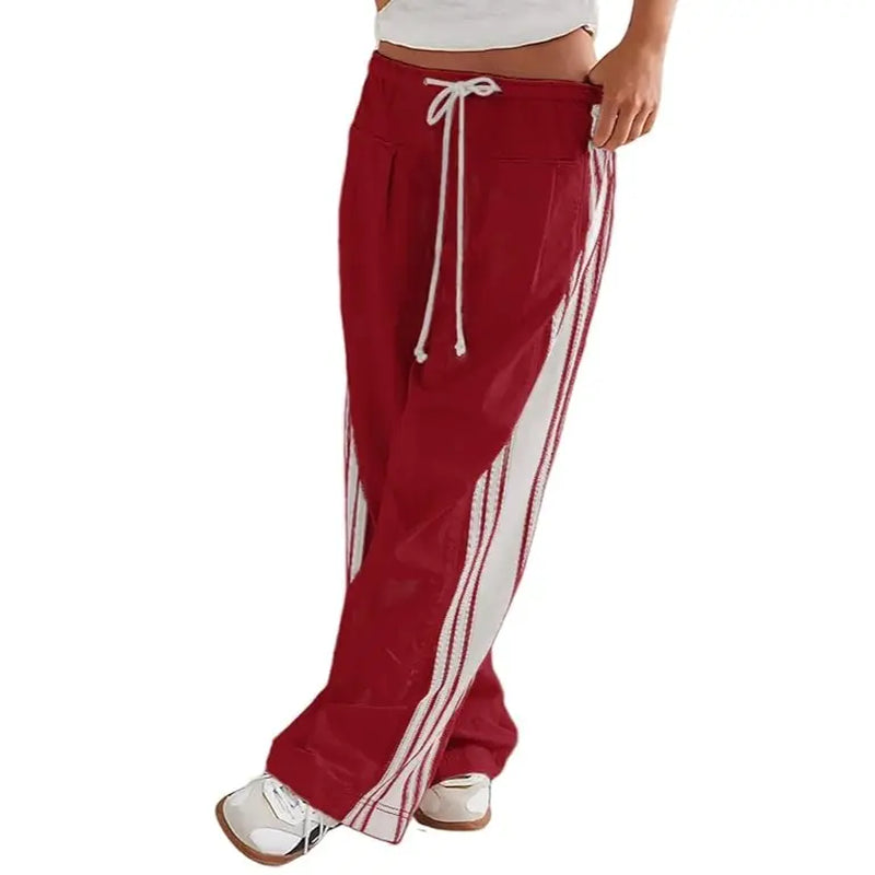 High-Rise Wide Leg Track Pants with Side Stripe