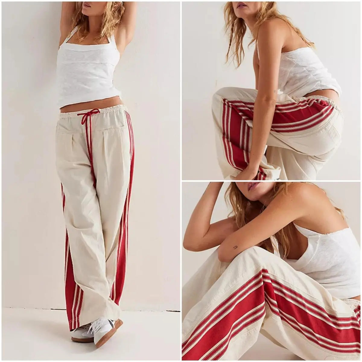 High-Rise Wide Leg Track Pants with Side Stripe