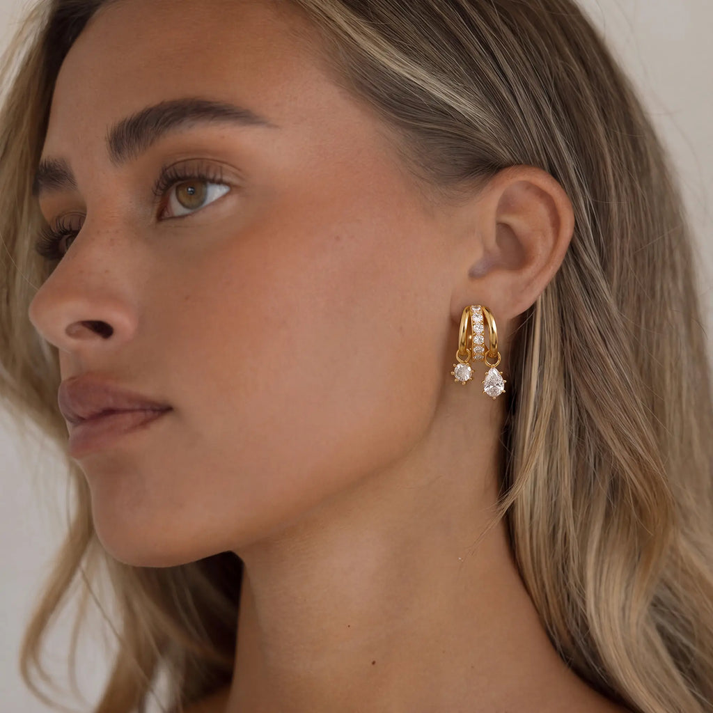 Gold Three-Tier Clip Earrings with Zircon