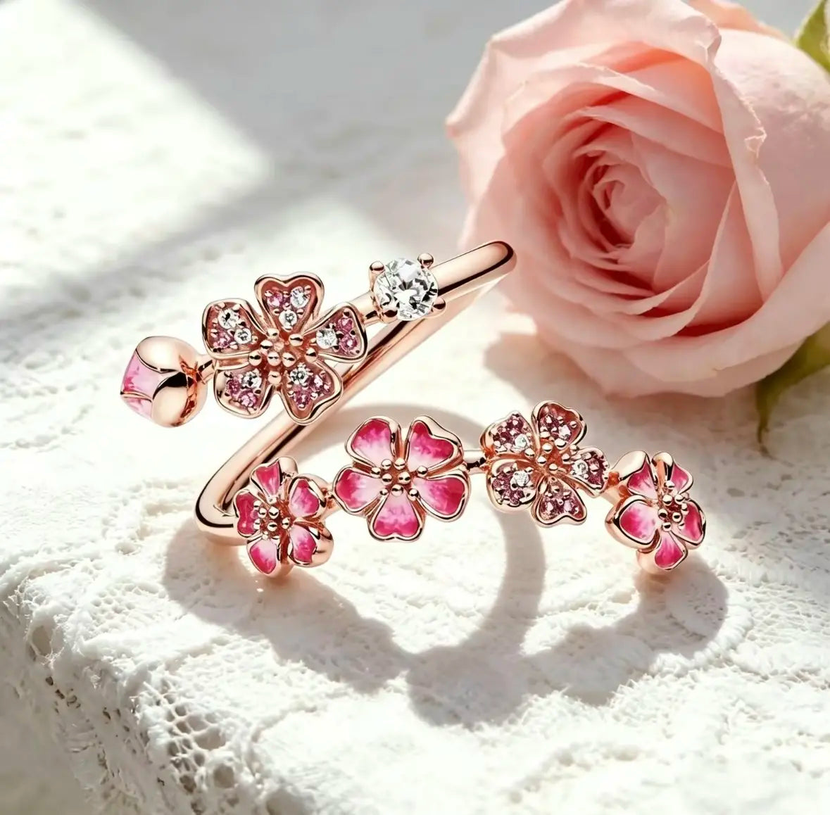 Peach Blossom Ring for Women,Adjustable Pink Flower Ring,Dainty Floral Jewelry Gift for Her,Girlfriend Wife Daughter