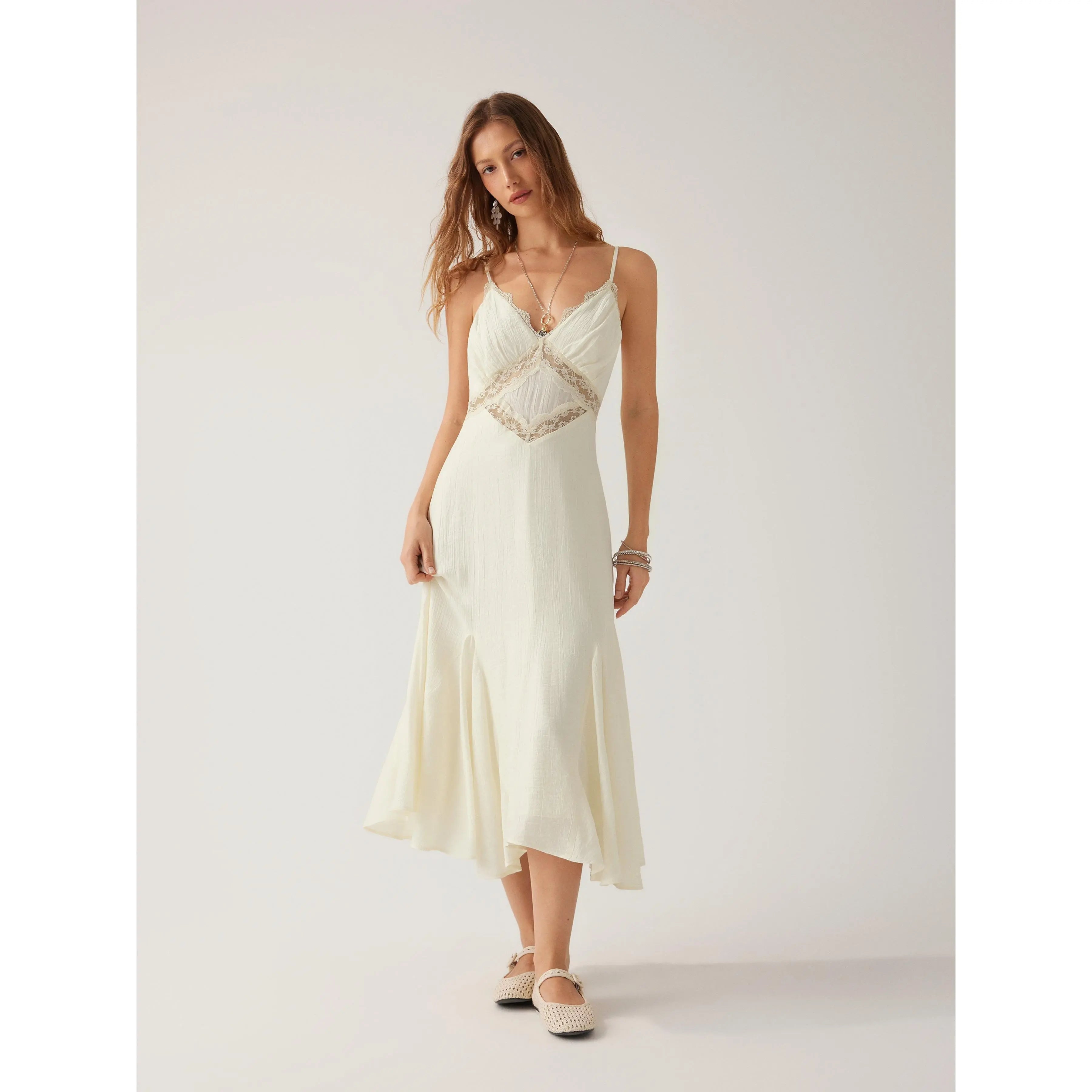 Boho Lace Panel Midi Dress