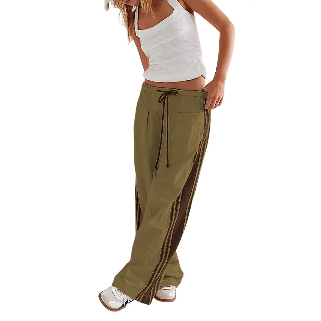 High-Rise Wide Leg Track Pants with Side Stripe