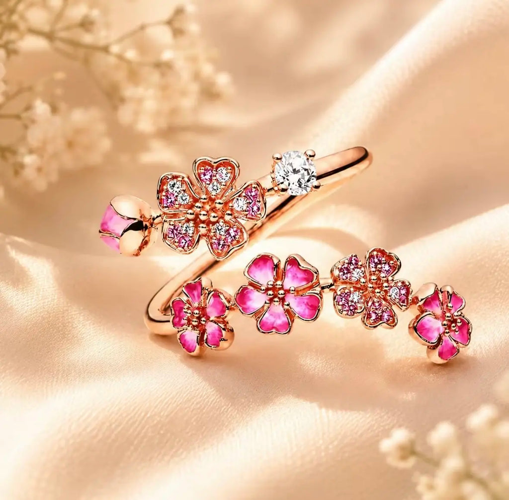 Peach Blossom Ring for Women,Adjustable Pink Flower Ring,Dainty Floral Jewelry Gift for Her,Girlfriend Wife Daughter