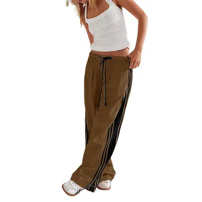 High-Rise Wide Leg Track Pants with Side Stripe