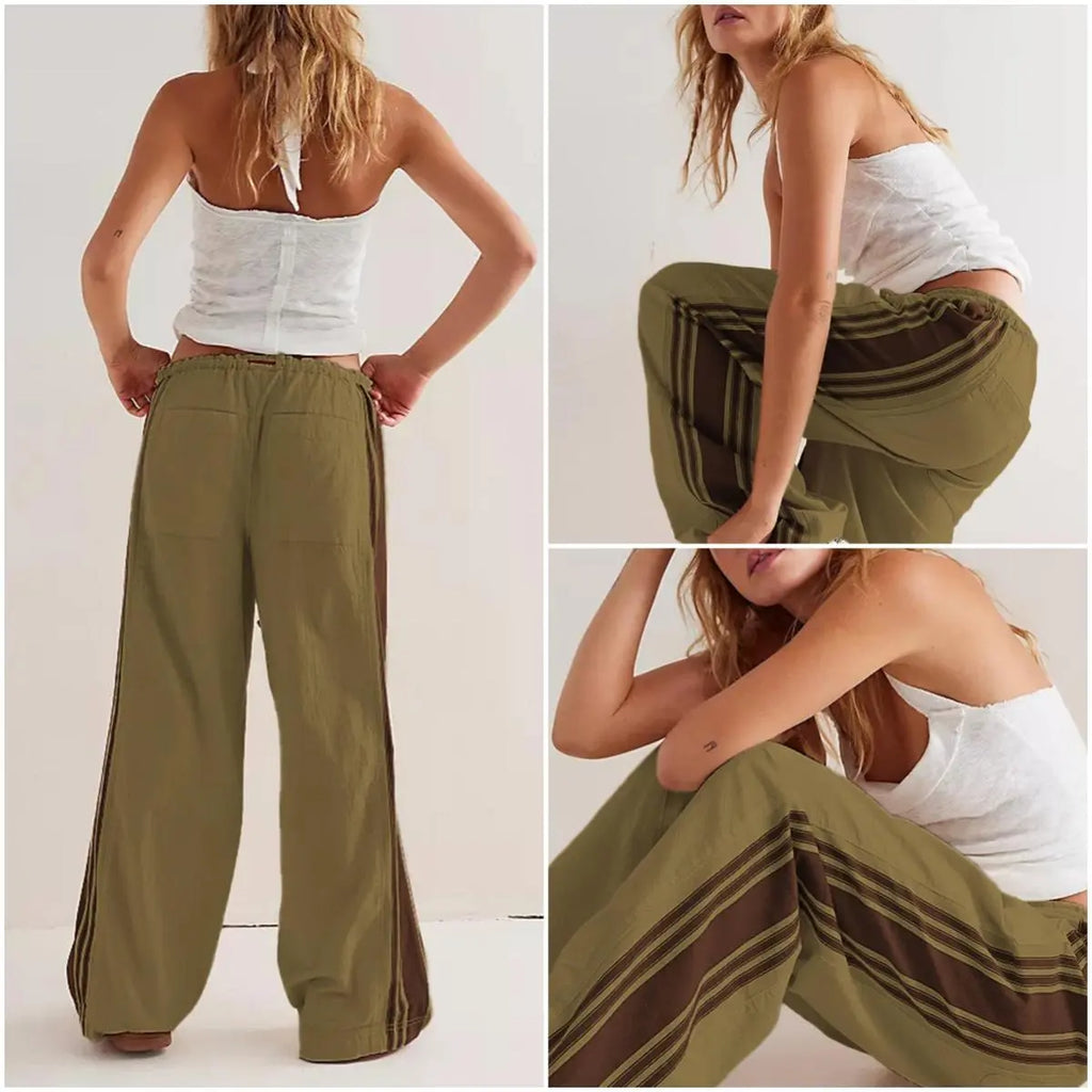 High-Rise Wide Leg Track Pants with Side Stripe