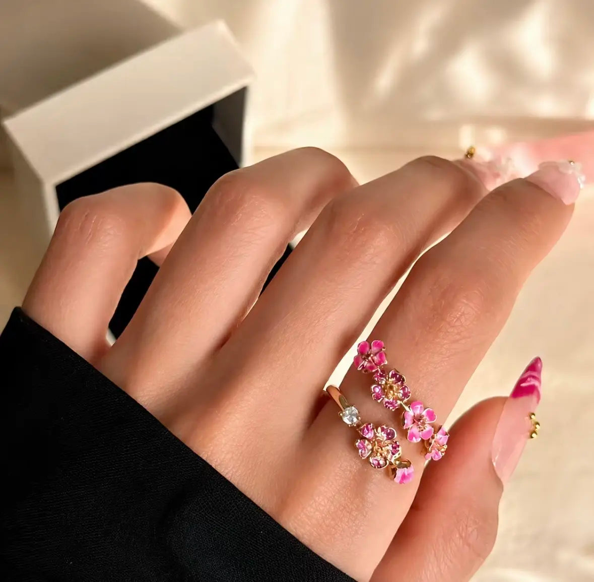 Peach Blossom Ring for Women,Adjustable Pink Flower Ring,Dainty Floral Jewelry Gift for Her,Girlfriend Wife Daughter
